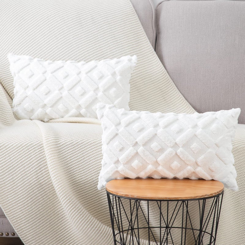 MADIZZ Set of 2 White Plush Short Wool Throw Pillow Covers 12x20 Inch Rectangular Super Soft Cozy Decorative Velvet Cushion Cover for Sofa Bedroom Livingroom Pillow Shell - Image 2